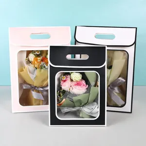 Transparent Window Gift Paper Bag Handheld Flower Packaging Bag Birthday Party Wedding Favors Gift Storage Tote Bag
