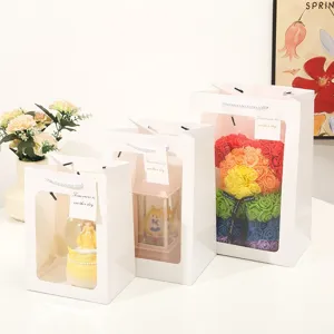 White paper window gift bag for flowers and presents, romantic packaging for couples.