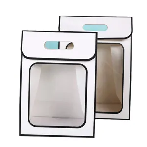 White paper gift bag with 2D cartoon black outline and clear transparent window design.