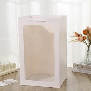 Grande borsa regalo bianca con finestra trasparente, sacchetto di carta per imballaggio.