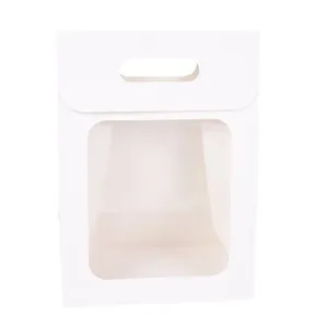 Borsa regalo in carta bianca con finestra trasparente e manico, confezione minimalista.