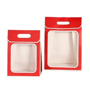 Borsa regalo in carta rossa con finestra per confezione di fiori sacchetti portatili