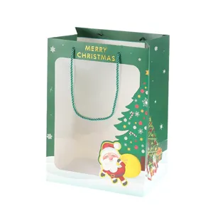 Christmas gift bag transparent window paper packaging for holiday gifts decor party