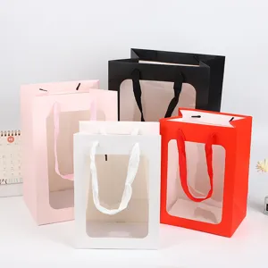 Transparant Venster Cadeau Papieren Zak Handtas Bloem Verpakking Tas Voor Verjaardag Feest Bruiloft Cadeau Tas