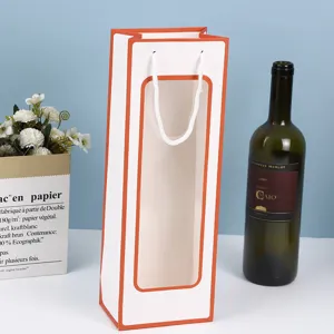 Borsa regalo in carta bianca con finestra trasparente e bordo arancione per fiori e feste