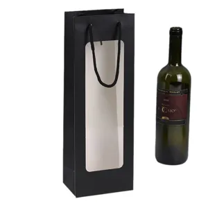 Borsa regalo in carta nera con finestra trasparente e manici per fiori e confezioni