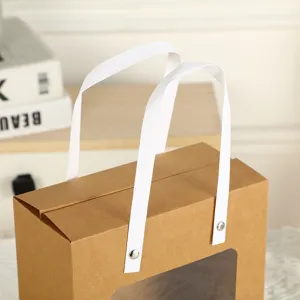 Kraft paper window gift bag wedding party favor packaging tote bag with white handles