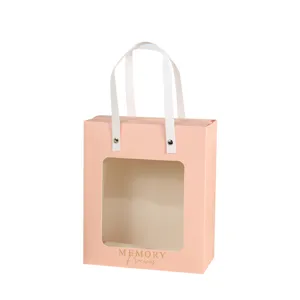 Pink Macaron Window Gift Bag For Wedding Party Souvenir Packaging with Ribbon Handle
