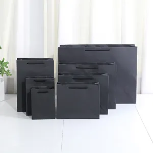 Black paper gift bags set handle packaging shopping bags for retail party wedding
