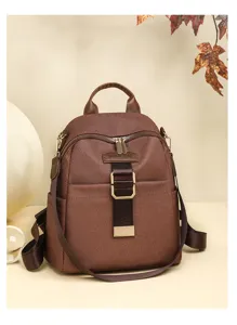 Dark brown Oxford cloth women backpack, stylish casual daypack for travel and daily use.