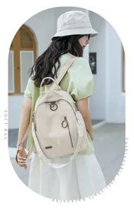 Women fashion soft backpack casual travel school bag with wide strap and zip pockets