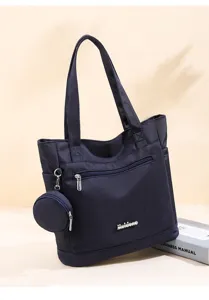 Large capacity nylon tote bag casual multi-purpose shoulder handbag with round pouch navy blue