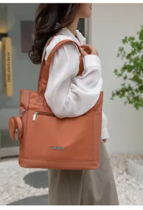 Casual nylon tote bag for women, large capacity shoulder bag with small pouch for daily use.