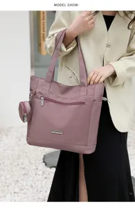 Women nylon tote bag casual large capacity shoulder bag with small pouch for daily use