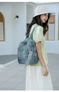 Retro soft leather women backpack large capacity multiuse casual travel school bag detail