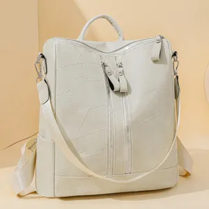 Sac à dos femme en cuir PU vintage avec motif pierre, sac d'école de voyage décontracté quotidien.