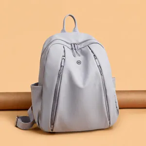 Stylish large capacity grey nylon backpack for women, casual travel school book bag daily use