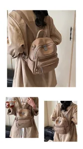 Stylish women's faux leather backpack casual multi-pocket daily travel school daypack bag