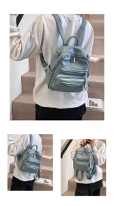 Stylish women's PU leather backpack casual daily casual school travel daypack light blue