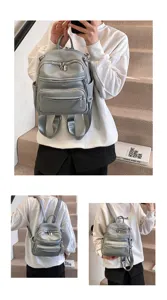 Stylish women grey pu leather backpack casual multi-pocket travel school daypack bag