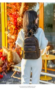 Stylish multi-use women backpack casual urban commuting travel shoulder bag brown large capacity