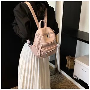 Pink leather women backpack casual fashion chic daily travel stylish lightweight book bag