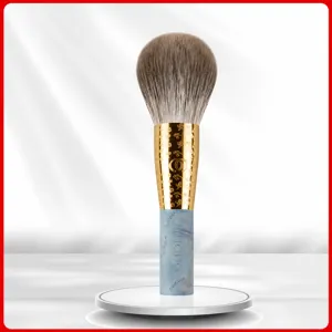 Extra Large Fluffy Animal Hair Loose Powder Brush Professional Makeup Brush Blue Marble Handle Gold Ferrule
