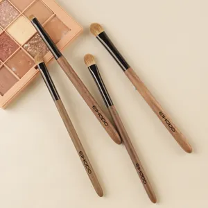 Set de Brochas de Maquillaje de Ojos de Madera de Nogal Pelo de Animal Pinceles de Sombra de Detalle