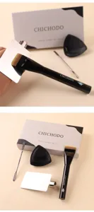 Naadloze platte foundation kwast make-up gereedschap set met roestvrijstalen palet en spons