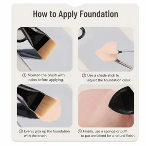 Beveled foundation brush set with makeup palette and soft puff for liquid base application.
