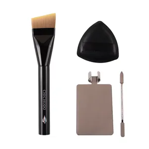 Professional angled foundation brush set with mixing palette and puff for flawless makeup