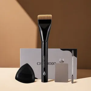 Professionele Platte Foundation Kwast Make Up Set Acryl Handvat Synthetische Vezelharen Met Mengpalet