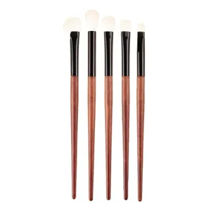Juego de 5 pinceles de maquillaje para ojos profesionales con mangos de madera y detalles.