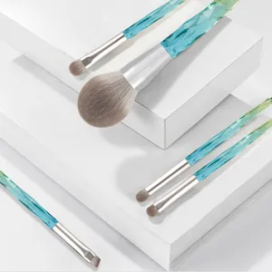 Juego de Brochas de Maquillaje Profesional Mango Degradado de Cristal Cerdas Suaves de Nailon Polvo Sombra de Ojos Herramienta de Belleza