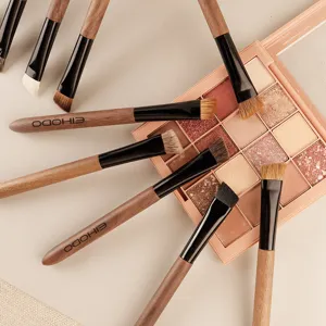 Professional walnut handle angled eyebrow brush set for precise eye makeup and filling.