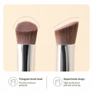 Slanted triangular highlighter makeup brush with soft synthetic hair for precise facial contouring.