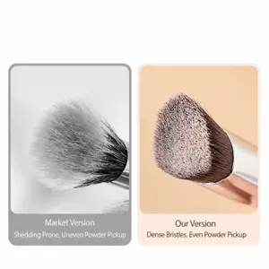 Diagonal triangle synthetic fiber makeup brush for highlighter, concealer, and tear trough.