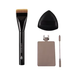 Professionele platte foundation kwast make-up set met poederpuff, pallet en spatel.
