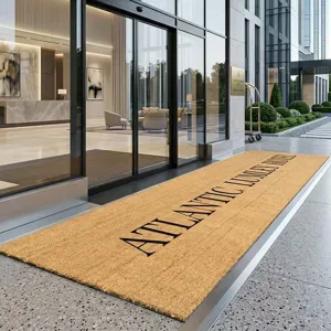 Premium custom natural coir runner doormat displayed at a luxury hotel entrance