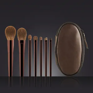 Ensemble de Mini Pinceaux de Maquillage Professionnels Portable Poil d'Animal Fond de Teint Estompage Pinceaux Fard à Paupières Étui en Cuir
