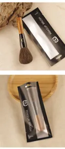 Soft animal hair round makeup brush with wooden handle and star moon design detail