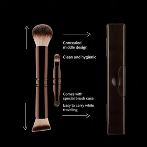 Doppelseitiger, einziehbarer Make-up-Pinsel mit Etui, vielseitiges Kosmetikwerkzeug.