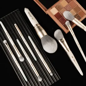 9-piece professional makeup brush set with soft bristles, elegant handle and stylish tray.