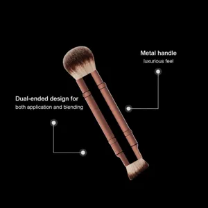 Professional double ended makeup brush with metal handle for smooth foundation and powder blending.