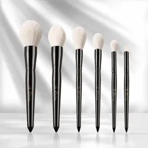 Set di Pennelli per Trucco Professionali in Pelo di Capra Manico Nero Perlato Cipria Ombretto Strumenti Cosmetici