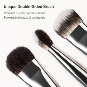 Professional double ended makeup brush set with soft synthetic fibers for flawless application.