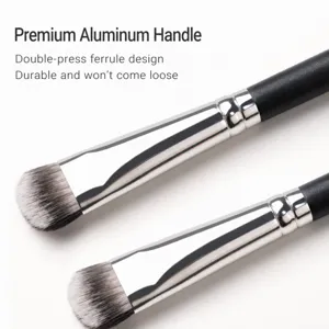 Professional flat makeup brush set with wooden handle for foundation application.