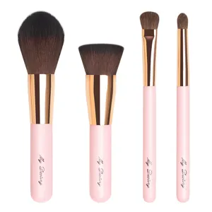 Professional 4-piece makeup brush set with pink handles for powder, foundation and eyeshadow.