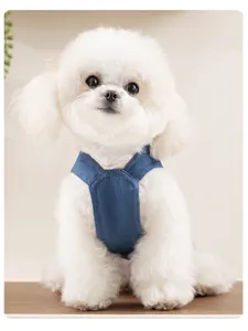 Grazioso gilet in denim per cani di piccola taglia, elegante abbigliamento estivo per animali.