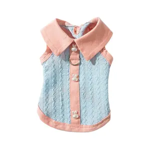 Été animal de compagnie chien polo mignon chiot chat vêtements respirants avec boutons lapin